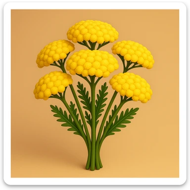 3D iOS emoji style cartoon voluminous yellow yarrow flower bouquet, no anthropomorphic features, natural volume and color sticker