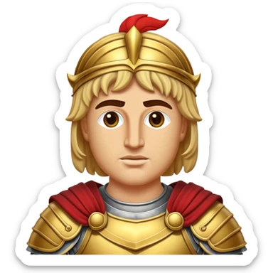 Cinematic Realistic Alexander the Great Portrait Emoji, depicted as a bold, charismatic ancient conqueror in regal armor with a commanding gaze, rendered with lifelike textures and dramatic heroic lighting that captures his legendary ambition. sticker