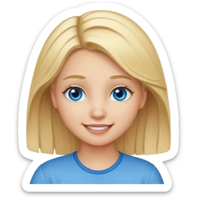 Young girl with blonde hair and a happy face sticker