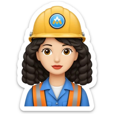 Creo un emoji de un ING civil cabello rizado y casco blanco sticker