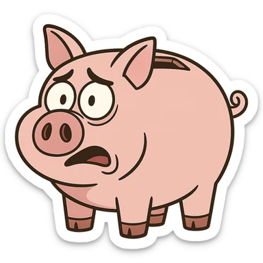 cartoon style piggy bank with a coin slot sticker