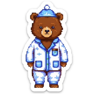 bear in pajamas with a nightcap standing sticker