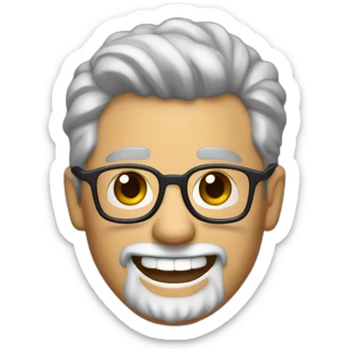 tan gray haired man with dark eybrows short full beard and glasseslaughing sticker
