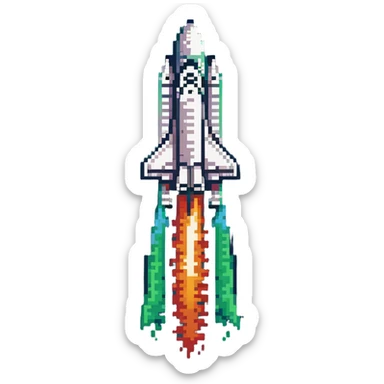 green red gradient color rocket, space shuttle with flame trail sticker