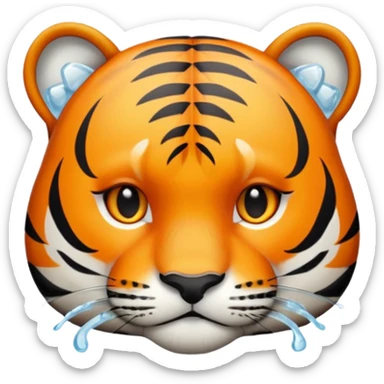 cute tiger cooled off with ice cubes sticker
