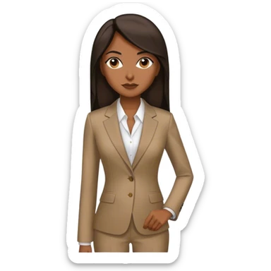 dark brown woman with dark brown long straight hair in an executive tan suit  sticker