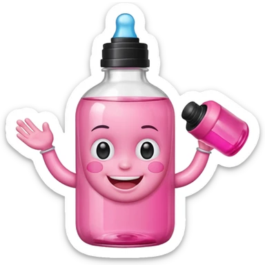 Smiling freaky baby oil bottle pink sticker