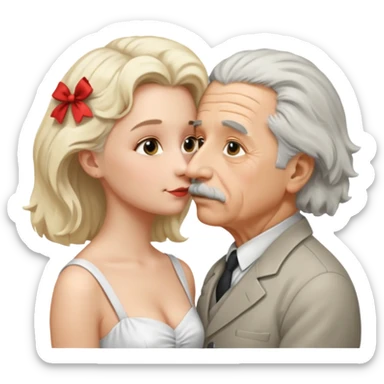 albert einstein with sticking up hair kissing a blonde woman sticker