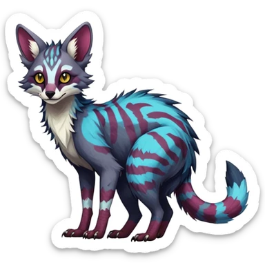 Feral Rare Fantasy dark colorful Vernid-Sergal-Genet-Trico-species by LiLaiRa, random markings, tufted tail, tufted ears, full body sticker