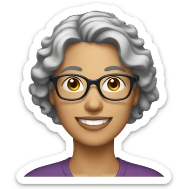 smiling woman with short wavy grey hair and glasses sticker
