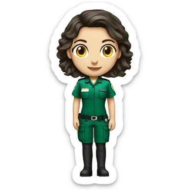 Paramedic brunette female green uniform sticker