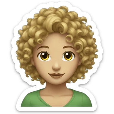 Curly hair green eyes light tan with beatd sticker