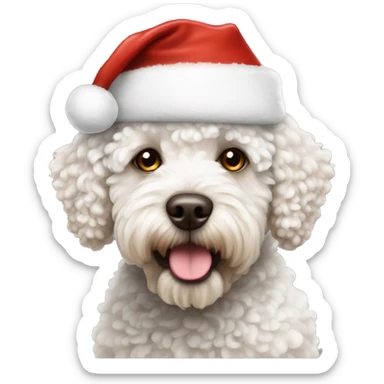 A white lagotto dog wearing a Santa Claus hat  sticker