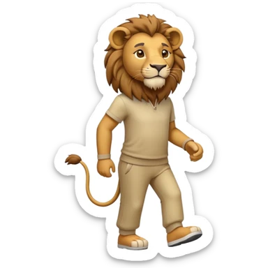 anthropomorphised lion in leisure wear walking upright sticker