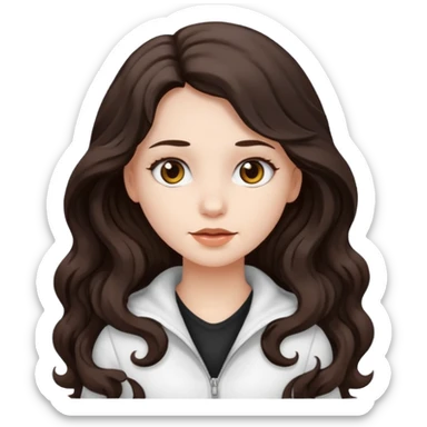 A girl in white with dark brown long wavy hair and very white skin sticker
