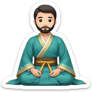 Beautiful man with lightly tan skin and dark beard in Hanfu sitting on the ground sticker