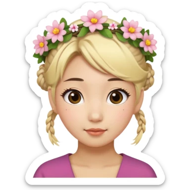 asian woman blonde flower crown with hair bun sticker