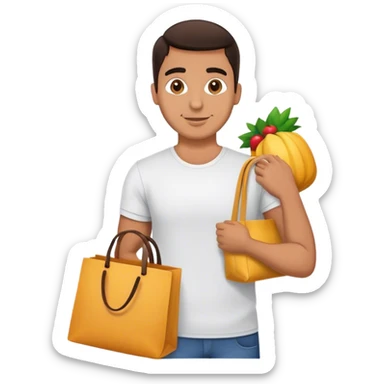 Hispanic guy receiving a tote bag sticker
