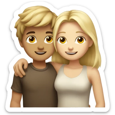 Brown hair boy and blonde Girl hugging  sticker