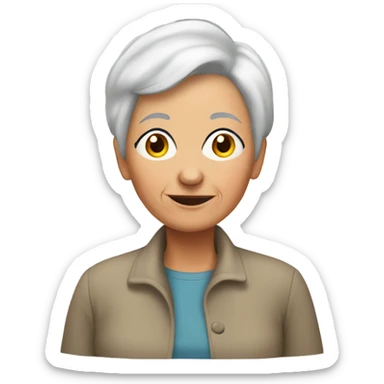 elderly woman with short hair hiding in her room sticker
