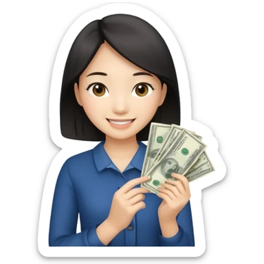 Hot Asian girl with money  sticker