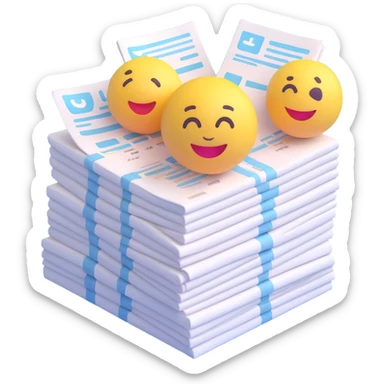 a stack of receipts neatly organized, 3d emoji style sticker
