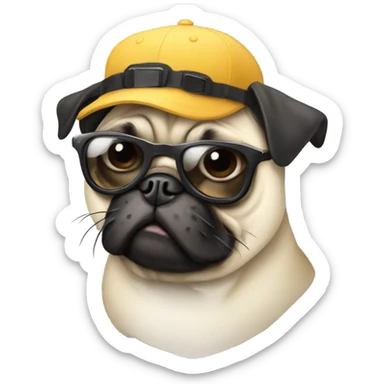 Pug wearing su glasses and cap sticker