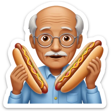 A old man with a hot dog sticker