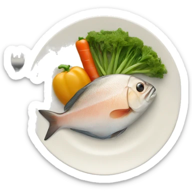 A plate of tieb with vegetables and fish sticker