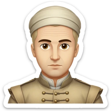 Cinematic Realistic Marko Marulić Portrait Emoji, depicted as a celebrated Croatian writer with a reflective expression and period clothing, rendered with rich textures and warm literary lighting that captures his historical influence. sticker