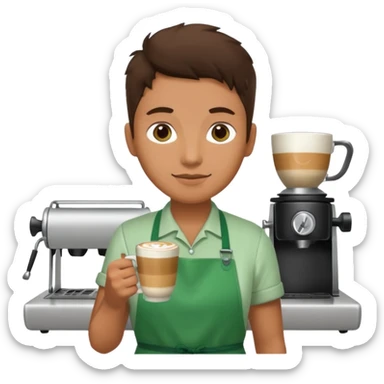Barista + green apron + latte cup sticker