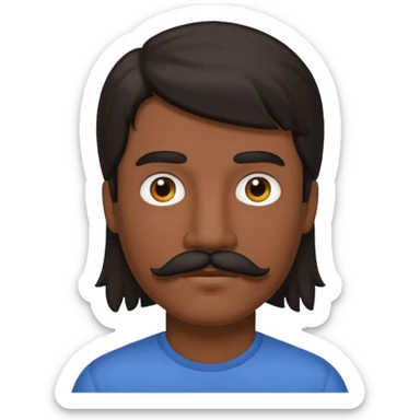 White man with dark mullet and mustache sticker