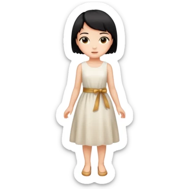 Girl with short black hair, wheat skin, and white dress in different poses sticker