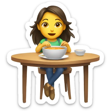 Girl eating soup on a table sticker