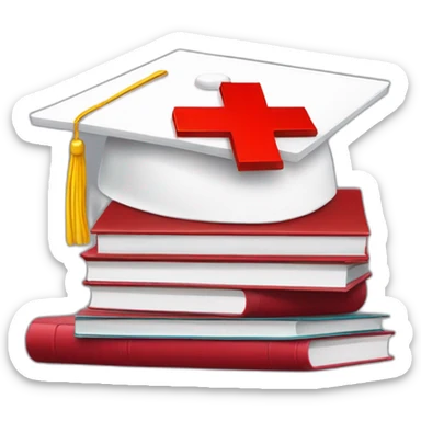 White Student cap with red medical cross On a stack of books sticker