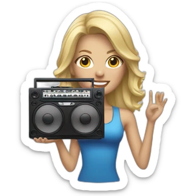 Blonde woman holding a boombox sticker
