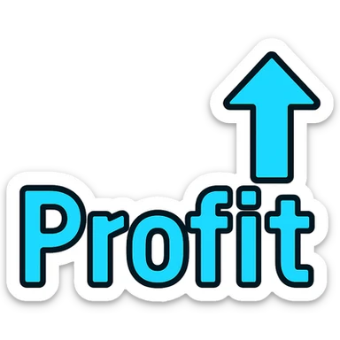 text 'Profit ↑' in bold font, cyan blue color, lineal color icon with black outlines sticker