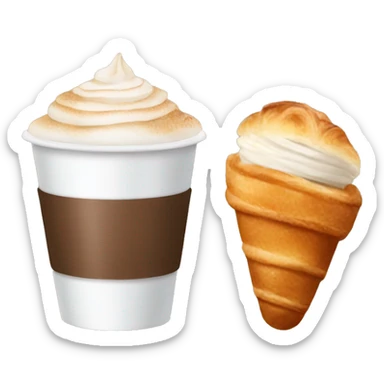 Disposable cup with cappuccino and croissant sticker