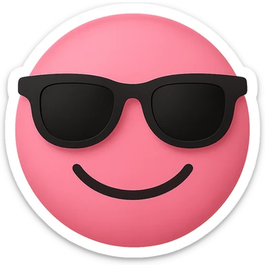 pink face with sunglasses emoji, digital illustration sticker