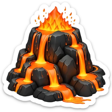 A lava flow spilling slowly over blackened rocks. sticker