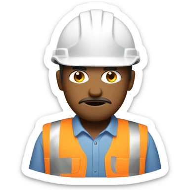 hard working unhappy man with construction hat sticker