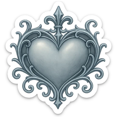 silver goth heart, gothic, ornate, Ghibli style, no text sticker