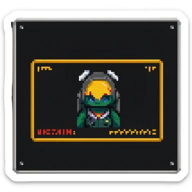 pixel art of a news website with a warning sign representing fake news sticker