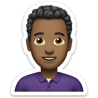 high school principal, light skin, dark hair, wearing a purple shirt sticker