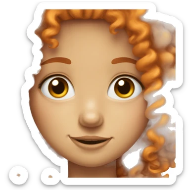 Orange curly haired girl with blue eyes and freckles winking sticker