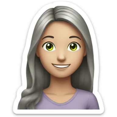smiling girl with green eyes with gray cat indoors sticker
