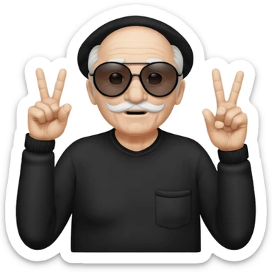 Some white old guy with a mask on and black shades with it also holding up the middle fingers sticker