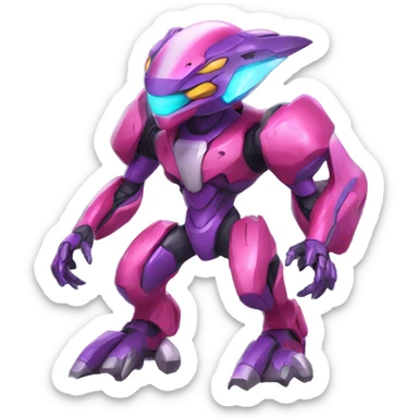 a shiny colorful Genesect-Raptor-Fakémon—hybrid with a futuristic visor-helmet full body sticker