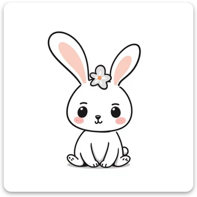 kawaii bunny with sparkly eyes and a huge smile, soft pastel colors, dreamy hand-drawn style sticker