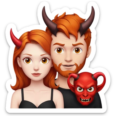 Ginger haired woman with devil boyfriend  sticker
